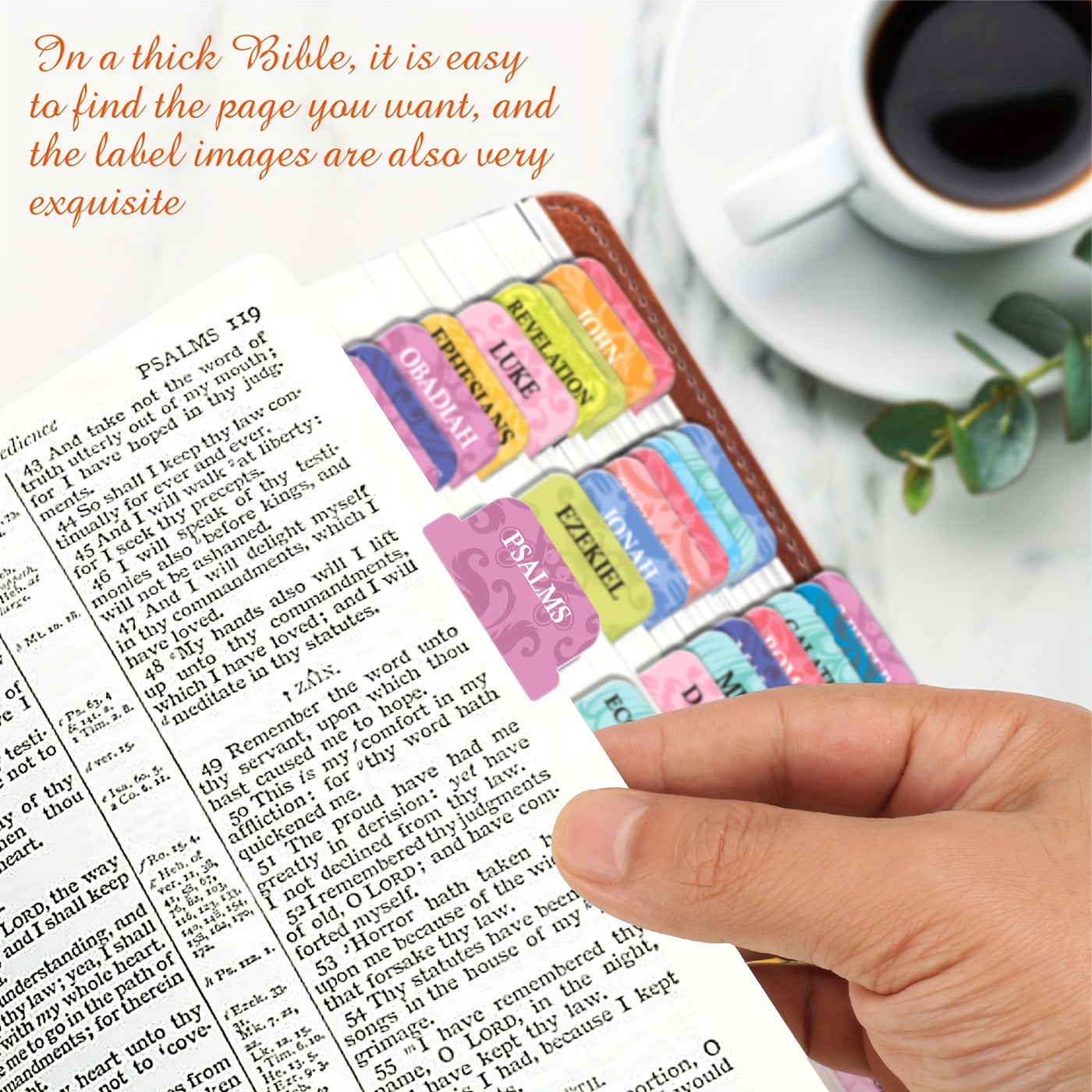 Bible Tabs Set of 75 Laminated Indexing Stickers - Large Print, Easy to Read, Self-Adhesive Bible Book Tabs for Journaling - Bible Study Accessories - Includes 73 Old & New Testament Labels Plus 2 Blank Tabs - Christian Faith
