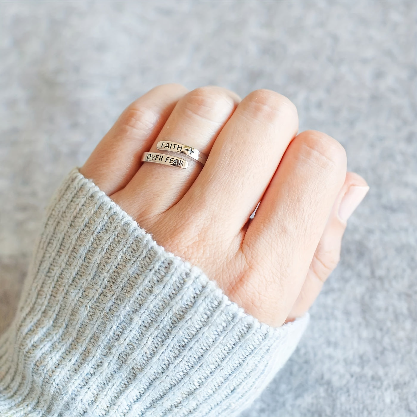 Faiths Over Fear Cross Adjustable Minimalist Ring, Inspirational Gift