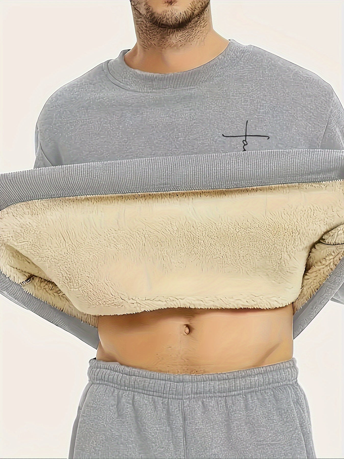 Comfy Cross Print Crew Neck Sweatshirt Pullover for Men - Soft Brushed Fleece, Relaxed Fit, Winter and Fall Essential - Perfect for Casual Daily Wear, Outdoor Activities, and Gift Ideas